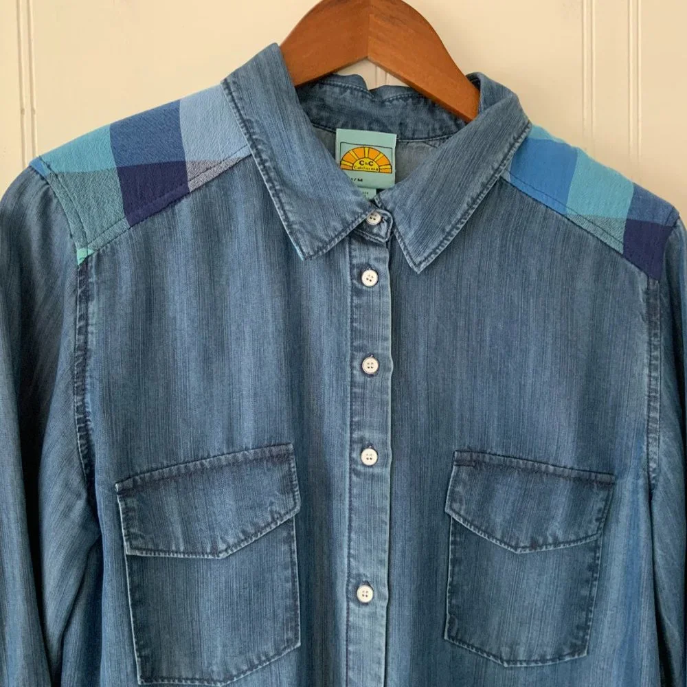 C & C California Blouse SZ M Blue Denim